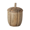 Wooden tall pumpkin-shaped container with lid, on a white background