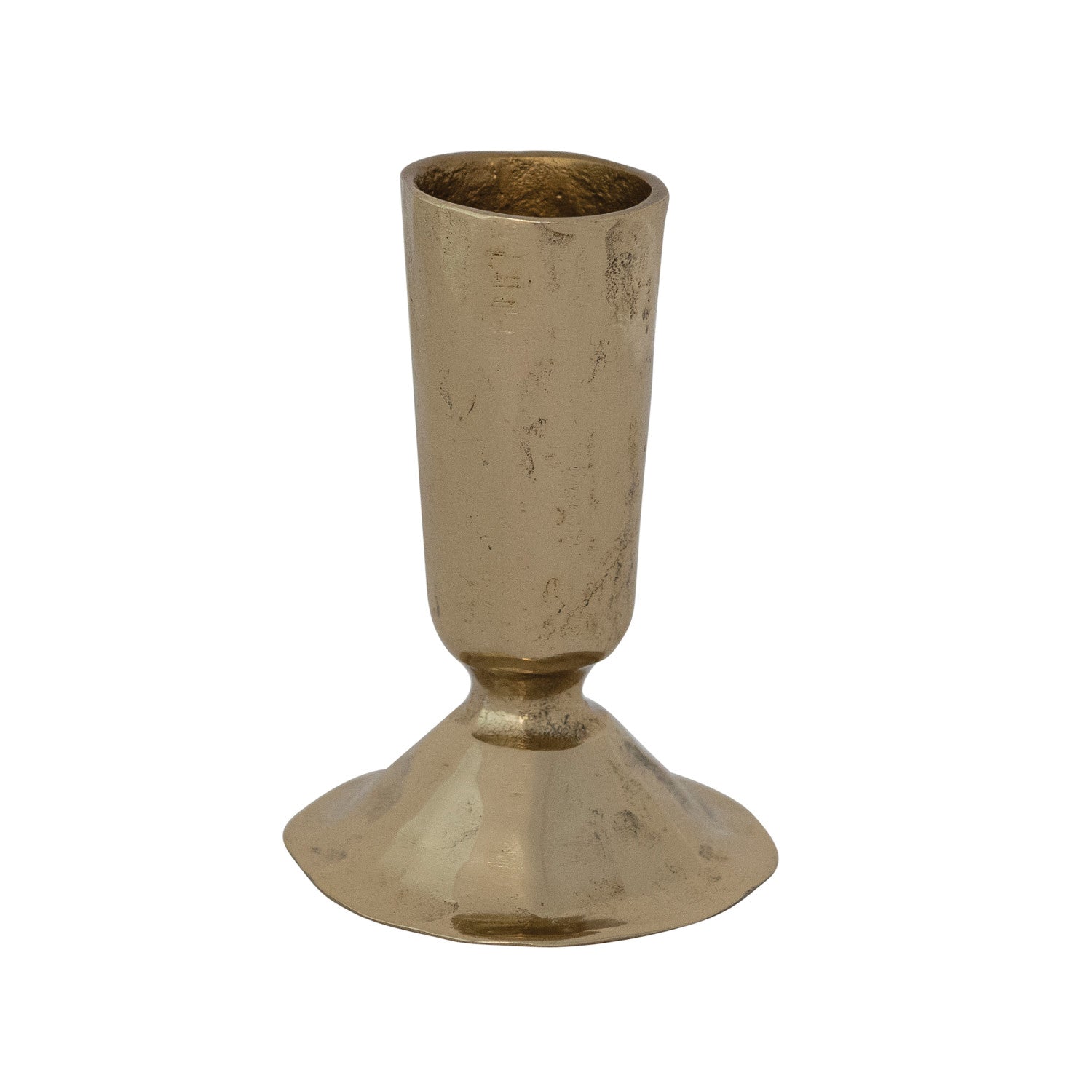 Gold color iron candle holder on a white background