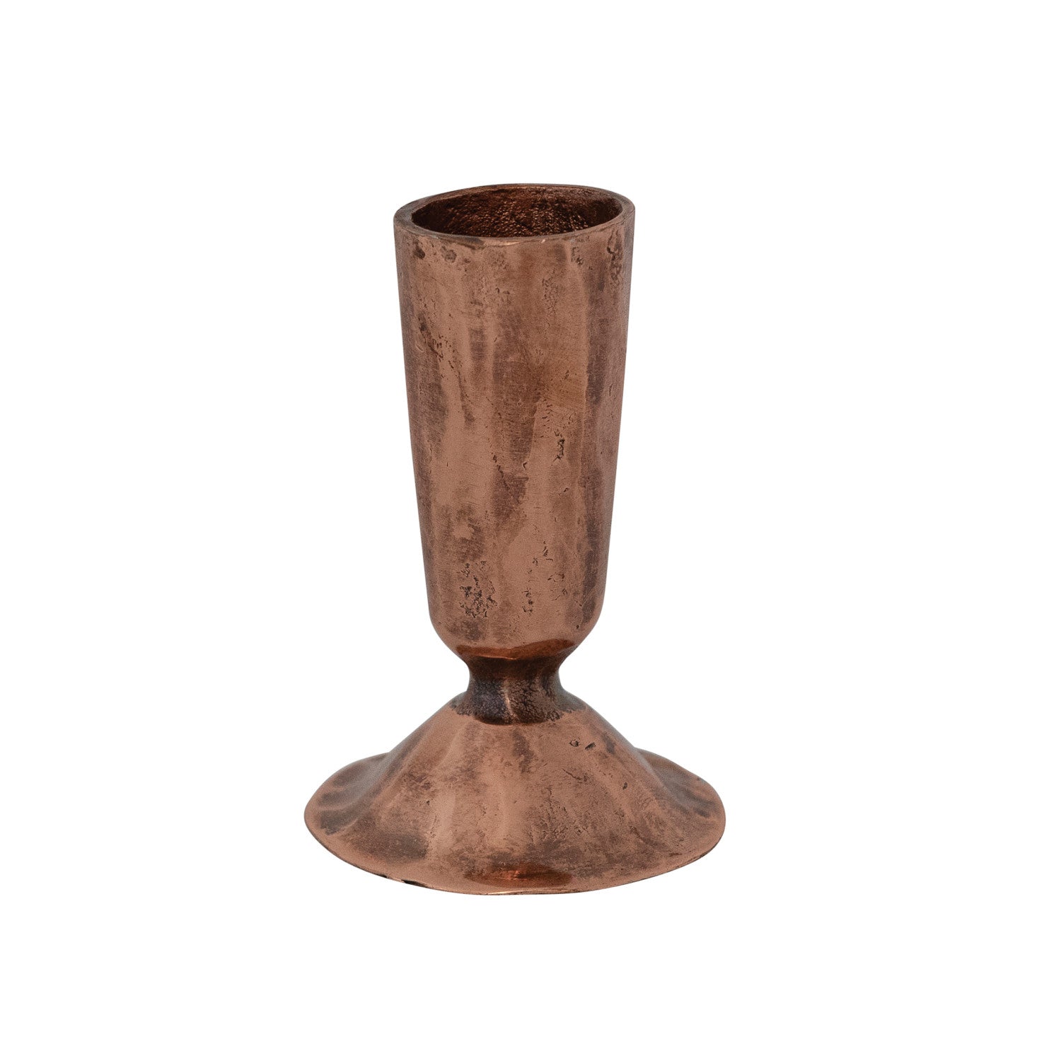 Copper-colored iron candle holder on a white background