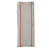 Striped table runner with red, yellow and beige stripes on a white background