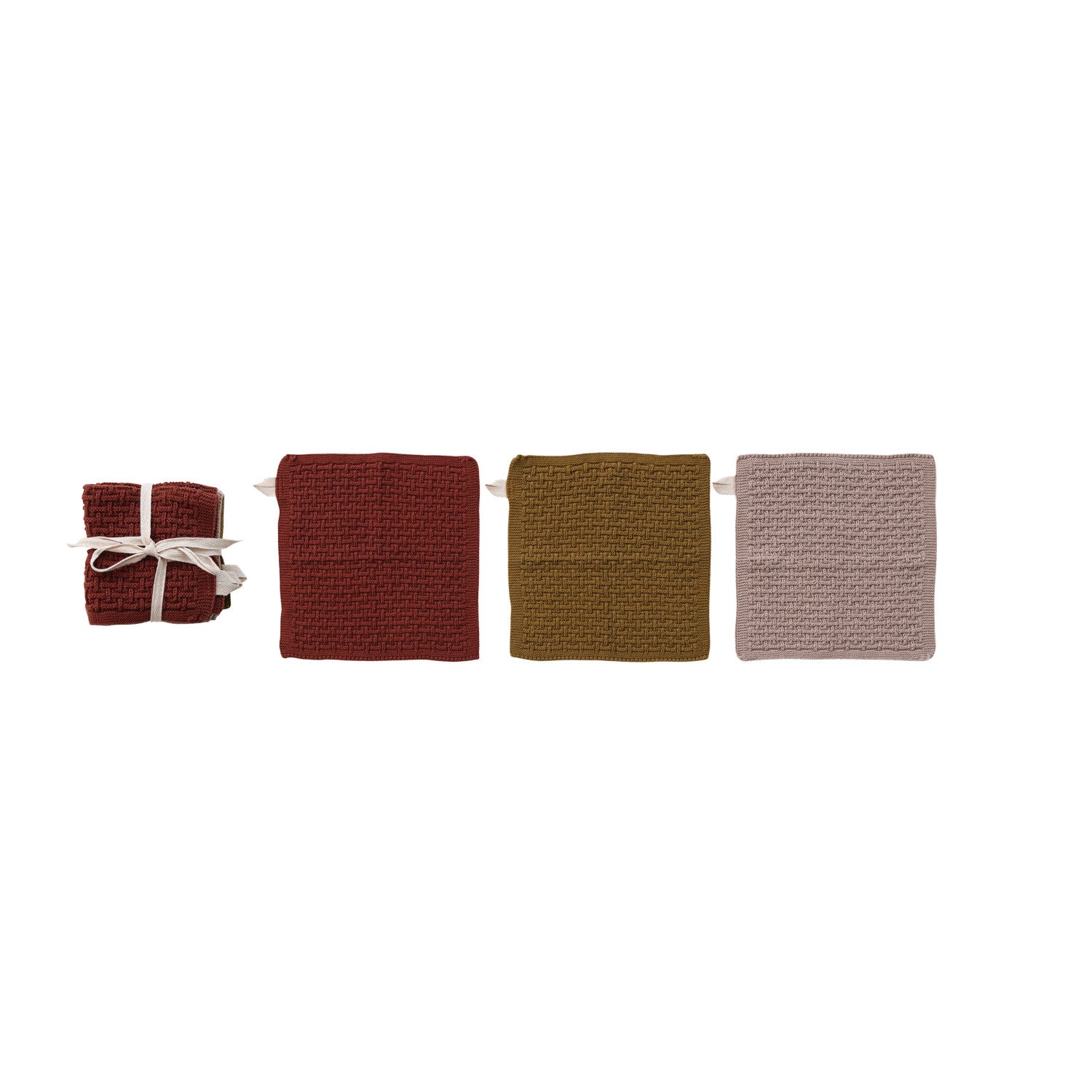 Textured kitchen dishcloths on a white background.
