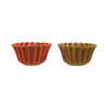 Two ceramic stoneware bowls, one orange and one brown, on a white background