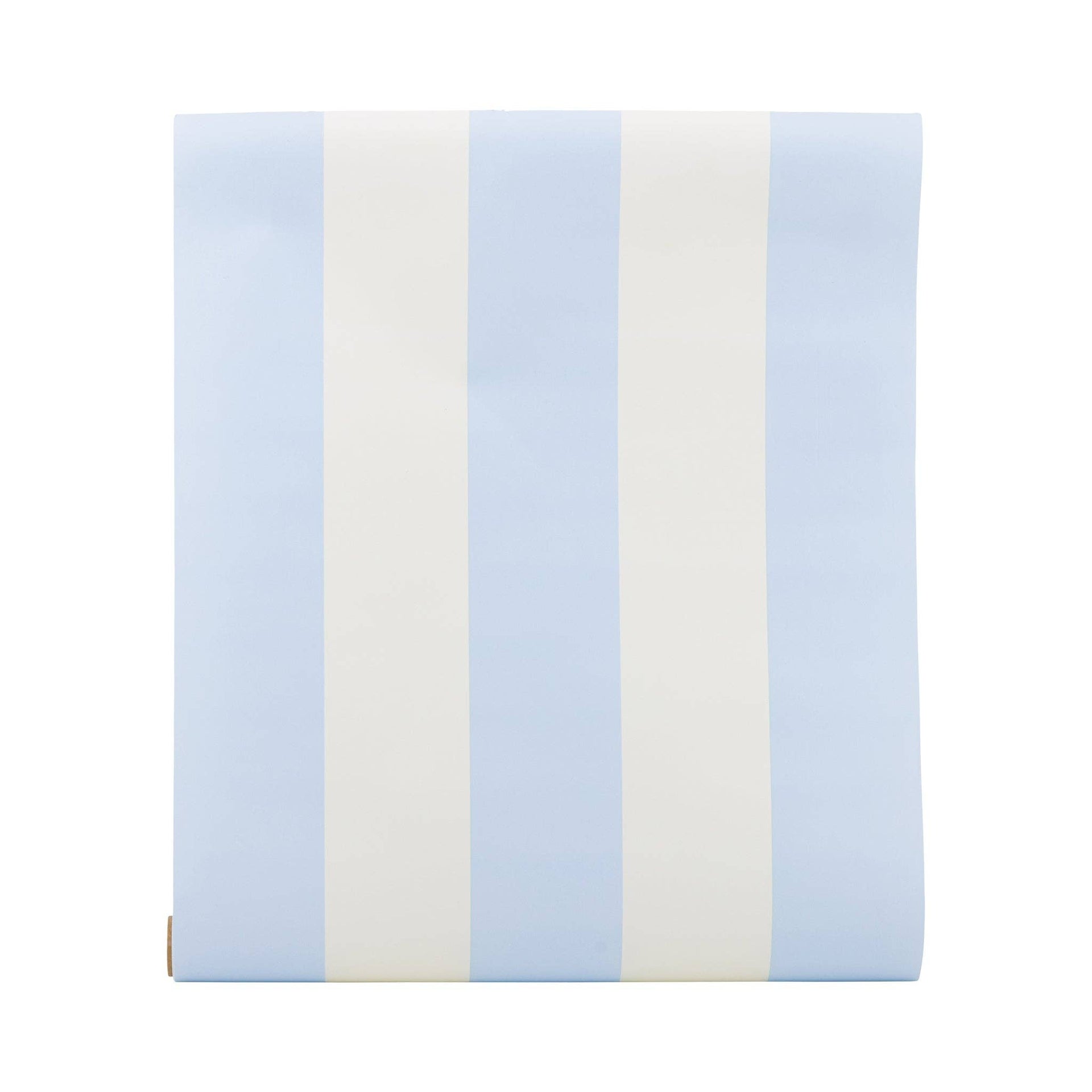Blue and white striped paper table runner on a white background