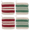 Cotton Crochet Red & Green Stripe Pot Holder (Each One Will Vary) (4 pc. set)