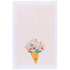 Kitchen towel with wrapped floral bouquet on a white background