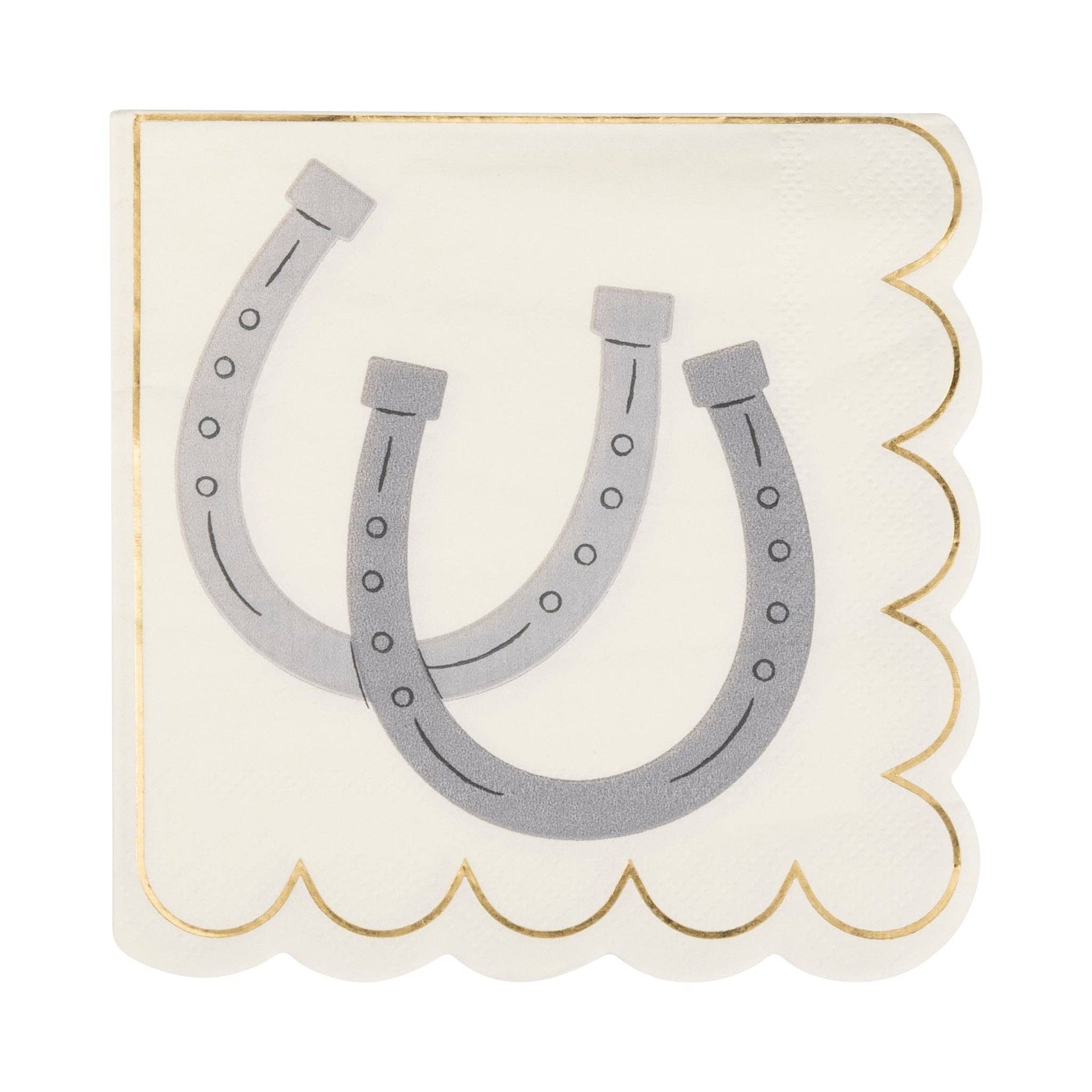 Napkin with gray horseshoe design on a white background