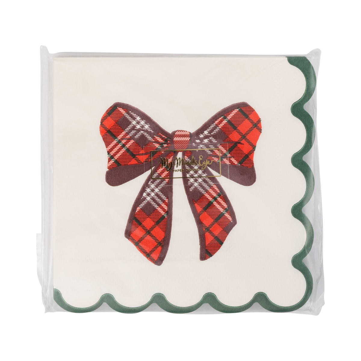 Plaid Bow Christmas Cocktail Napkins
