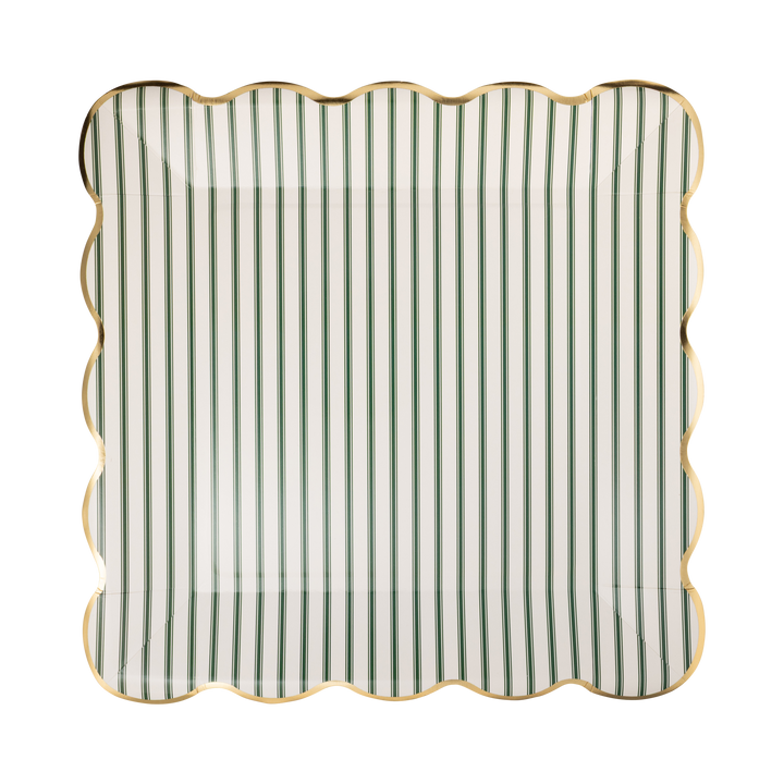 Green Ticking Stripe 10" Paper Dinner Plates