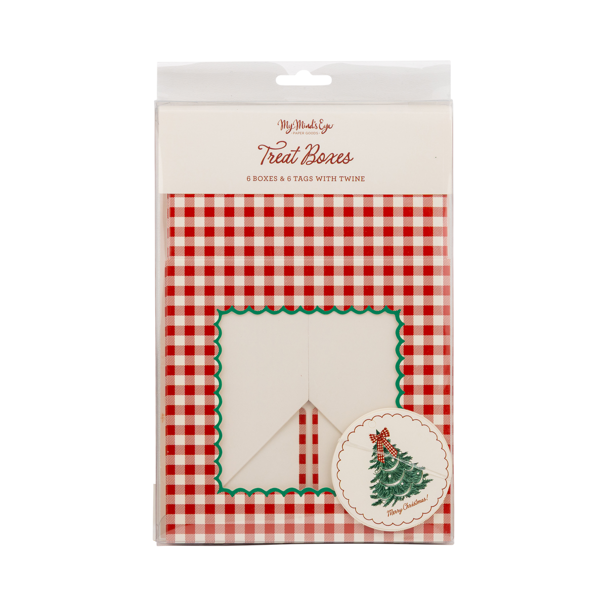 Red Gingham Window Cookie Boxes with Christmas Tree Tags