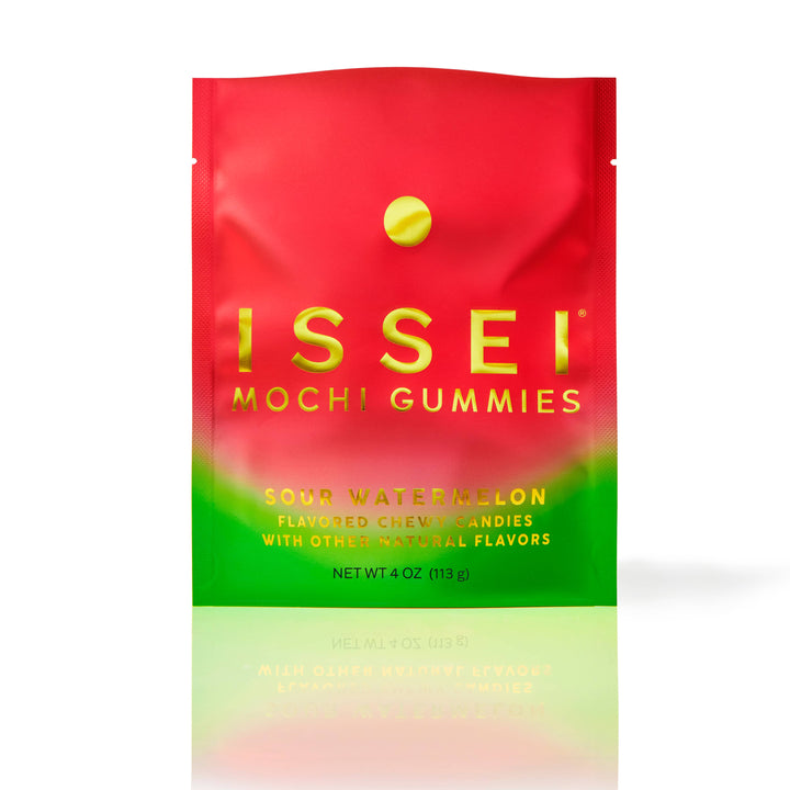ISSEI Mochi Gummies package with red and green design on a white background
