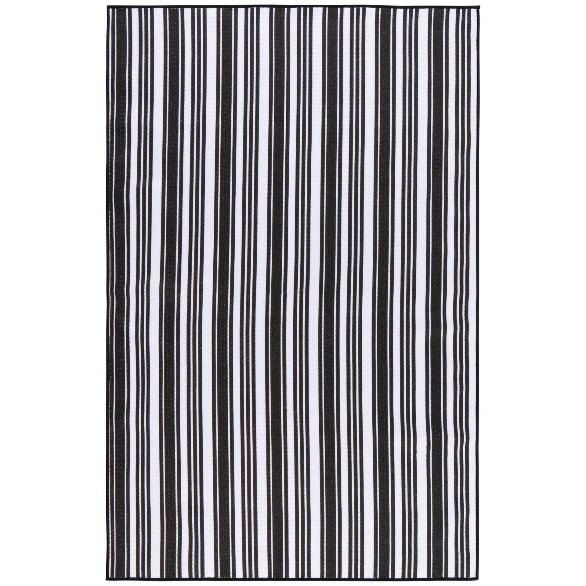Black and white striped towel on a white background