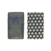 Two blue patterned stoneware platters on a white background