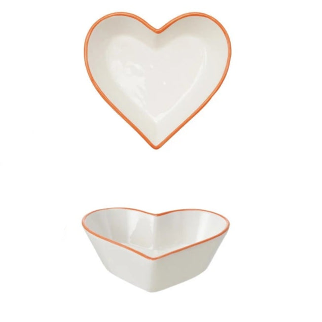 Stoneware Heart Shaped Bowls with Colored Rims
