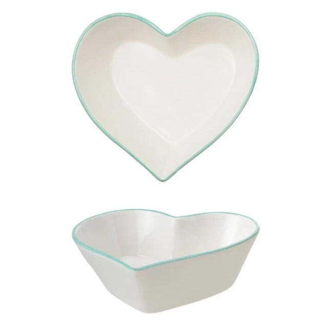 Stoneware Heart Shaped Bowls with Colored Rims