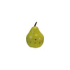 Green pear shaped timer with brown stem and brown numbers on a white background.