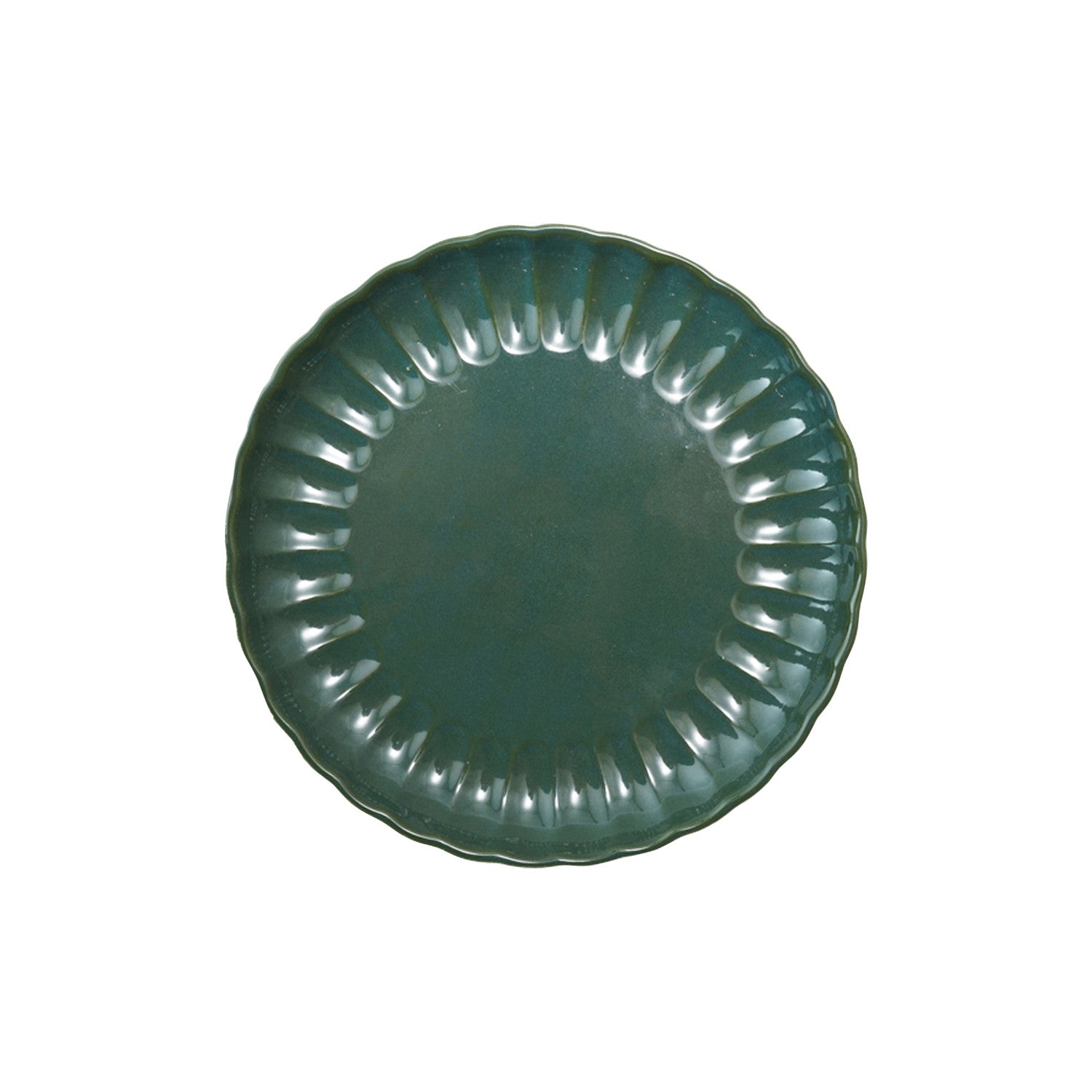 Stoneware Fluted Plate, Reactive Glaze, Green (Each One Will Vary)
