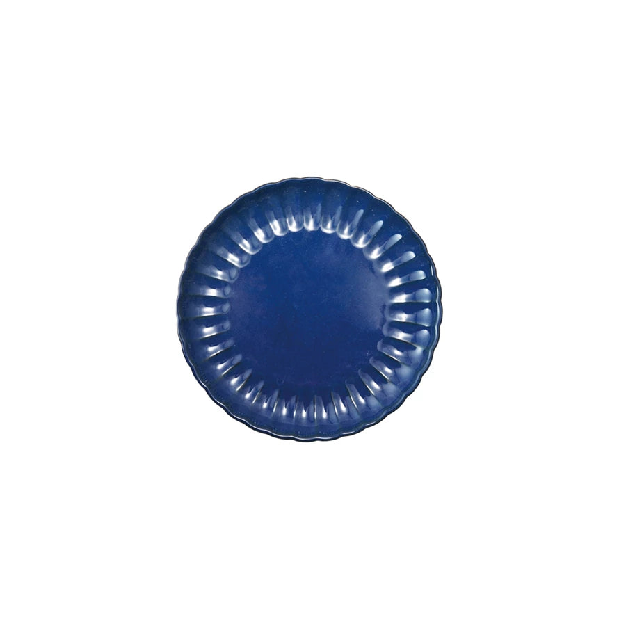 Stoneware Fluted Plate, Reactive Glaze, Blue
