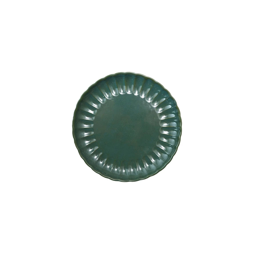 Stoneware Fluted Plate, Reactive Glaze, Green