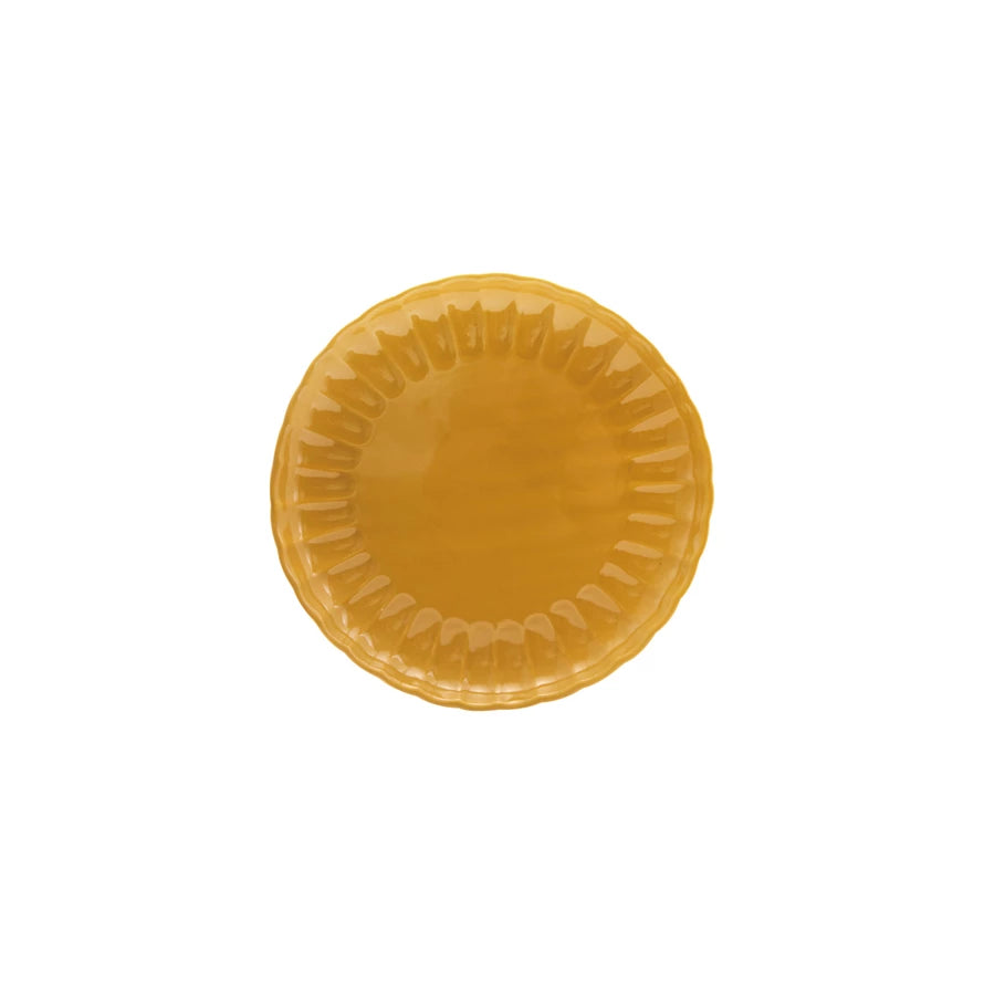 Stoneware Fluted Plate, Reactive Glaze, Mustard