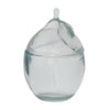 Clear glass container shaped like a lemon with a lid on a white background