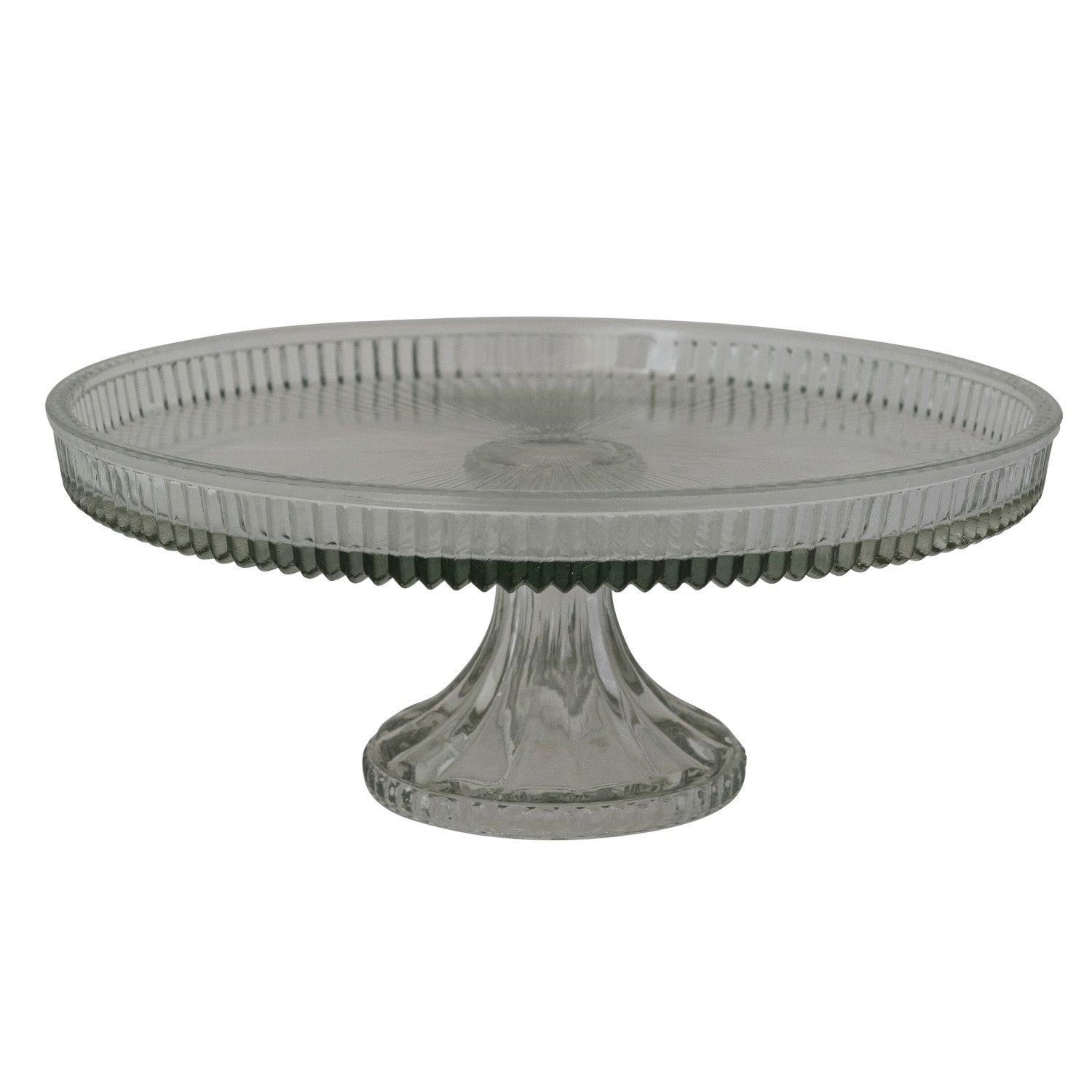 Glass cake stand on a white background