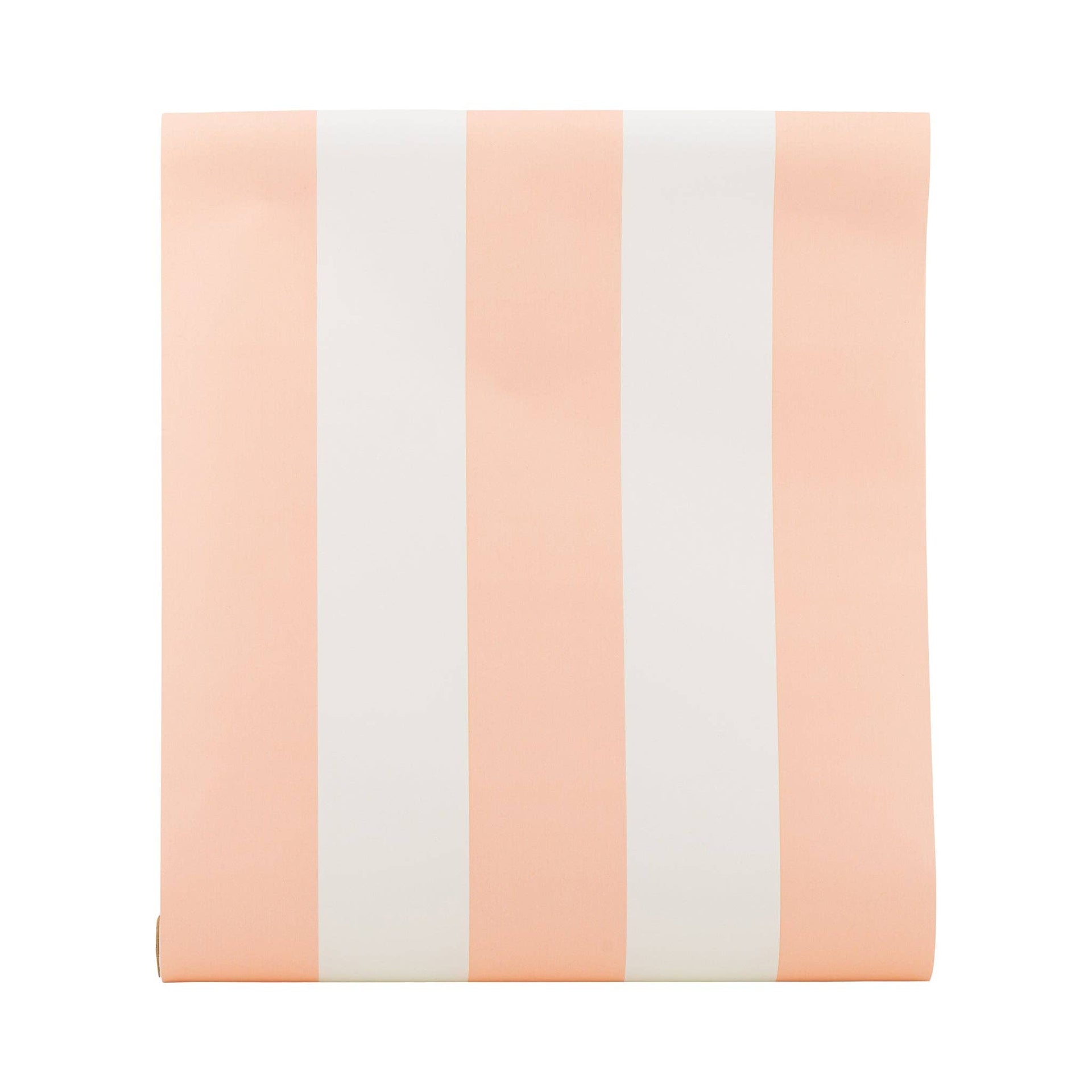 Paper table runner with pink and white stripes on a white background
