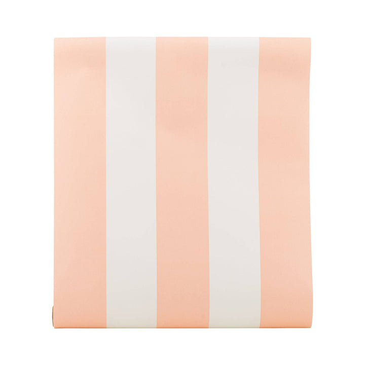 Paper table runner with pink and white stripes on a white background