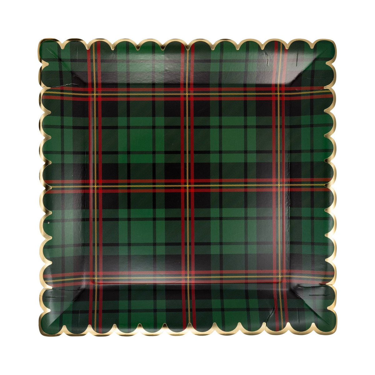 Green Plaid Christmas 10" Square Dinner Plates