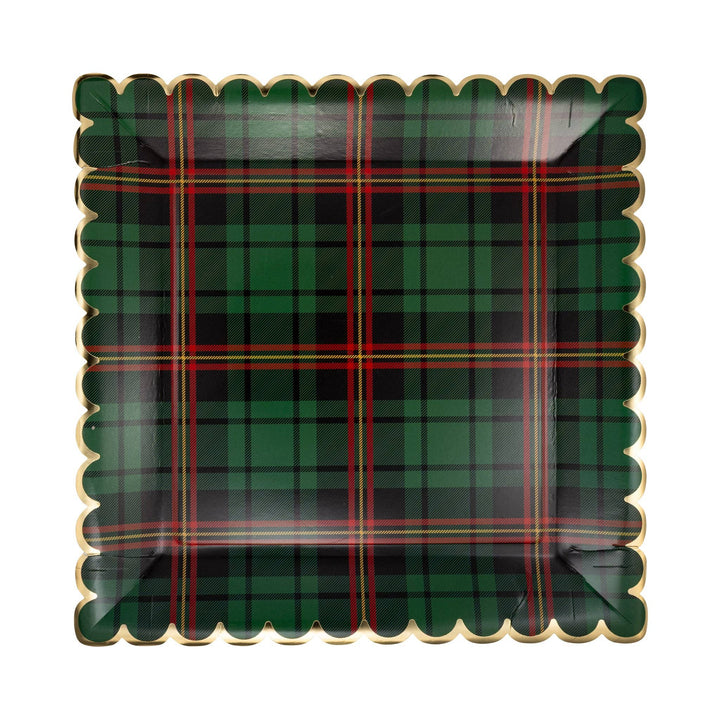 Green Plaid Christmas 10" Square Dinner Plates