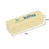 Butter squishy toy with measurements on a white background