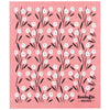 Pink cloth with white floral pattern and 'Ecologie danica' branding