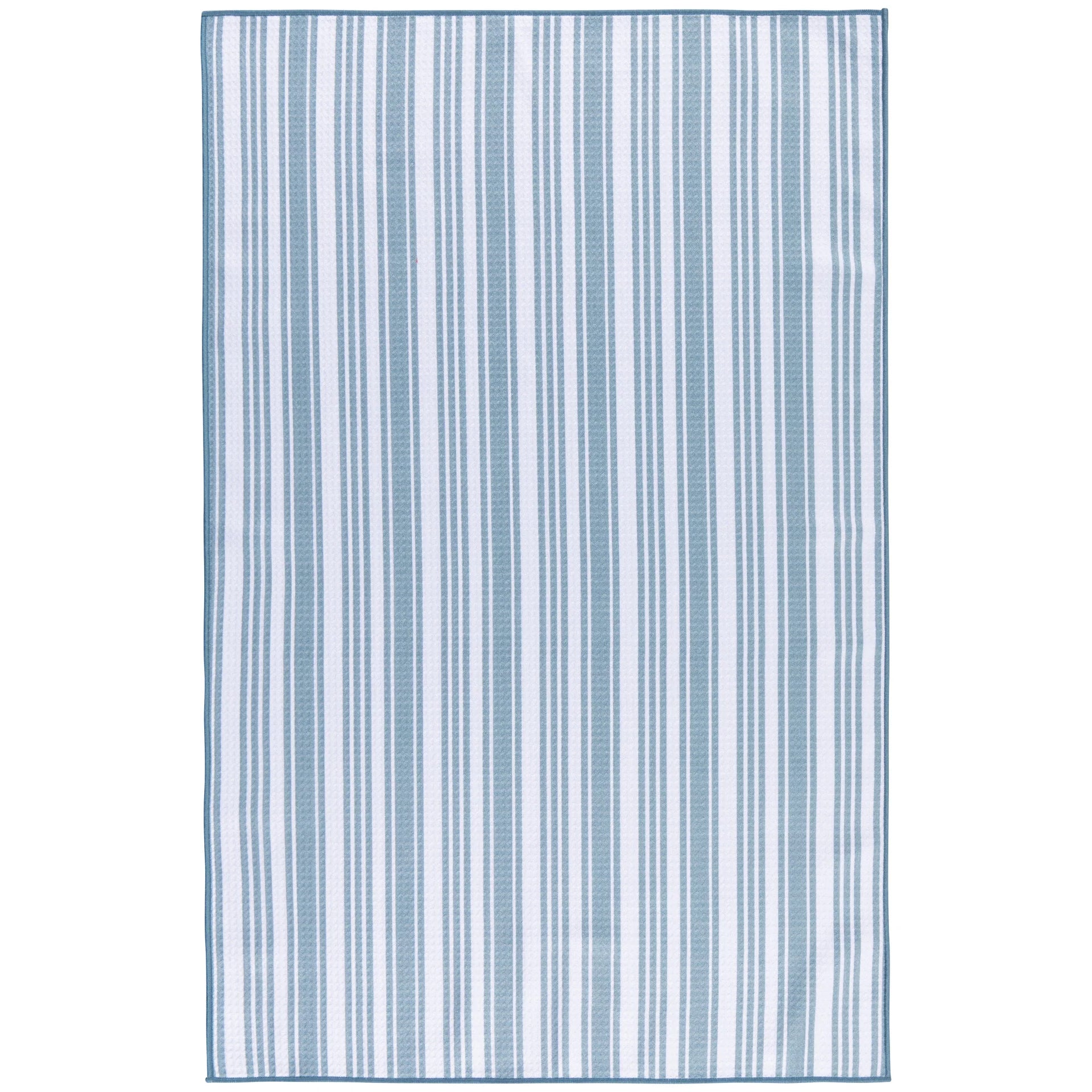Striped blue and white towel on a white background