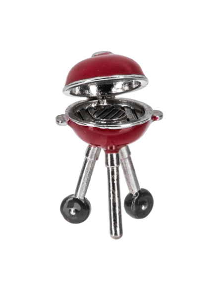 Red miniature grill charm with a white background
