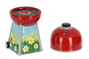 Decorative salt and pepper shaker set with a grill design on a white background