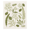 Dishcloth with green leaf patterns and 'EcoLogie danica' branding on a white background