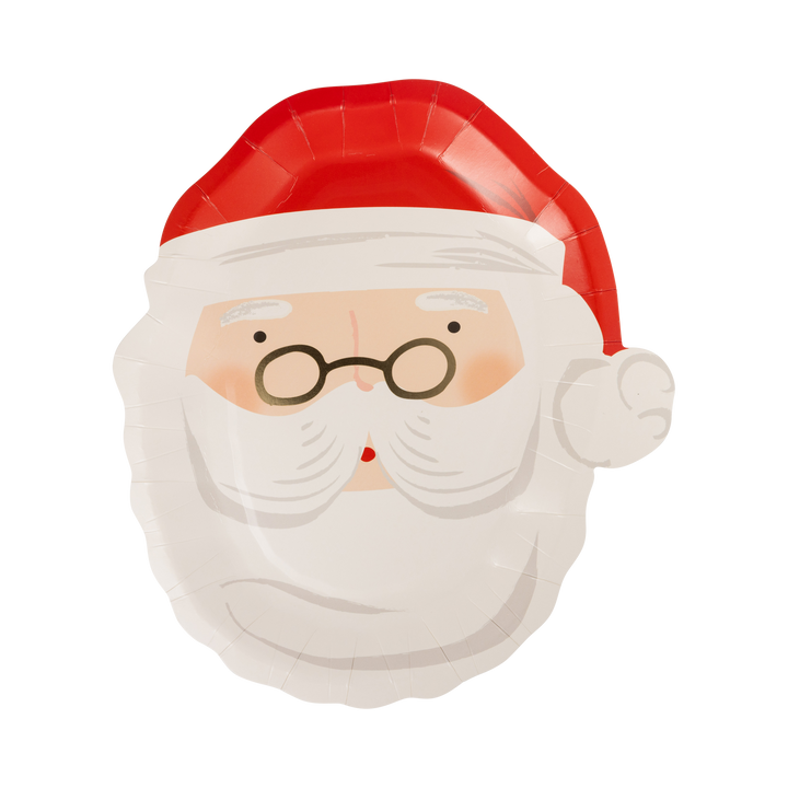 Santa Face Shaped Paper Plates with Gold Foil