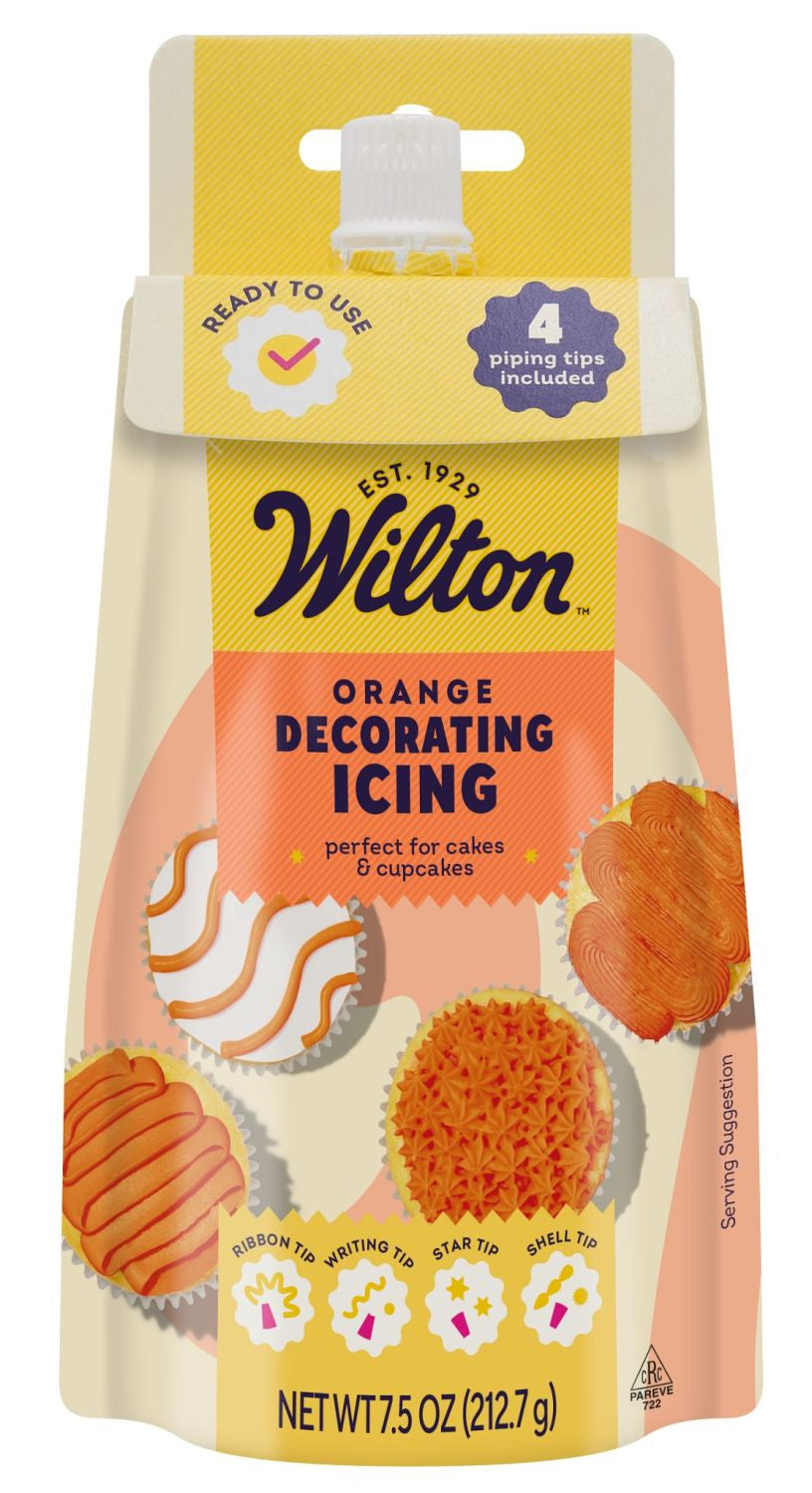 Wilton orange decorating icing package on a white background