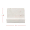 White marble cookbook holder with dimensions labeled on a white background