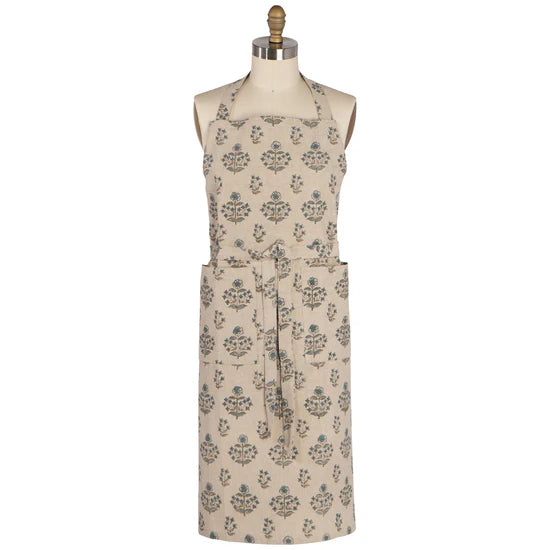 Floral apron on a mannequin against a white background