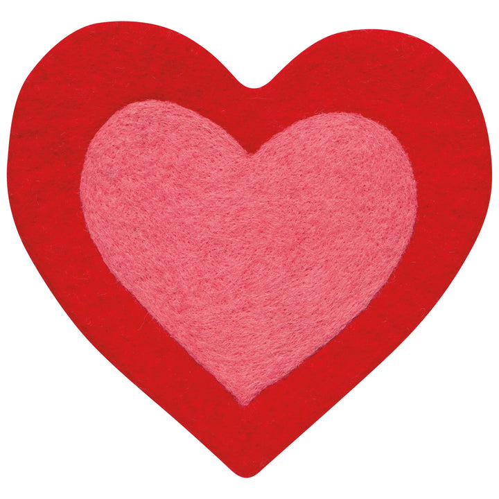 Red heart with a pink center on a white background