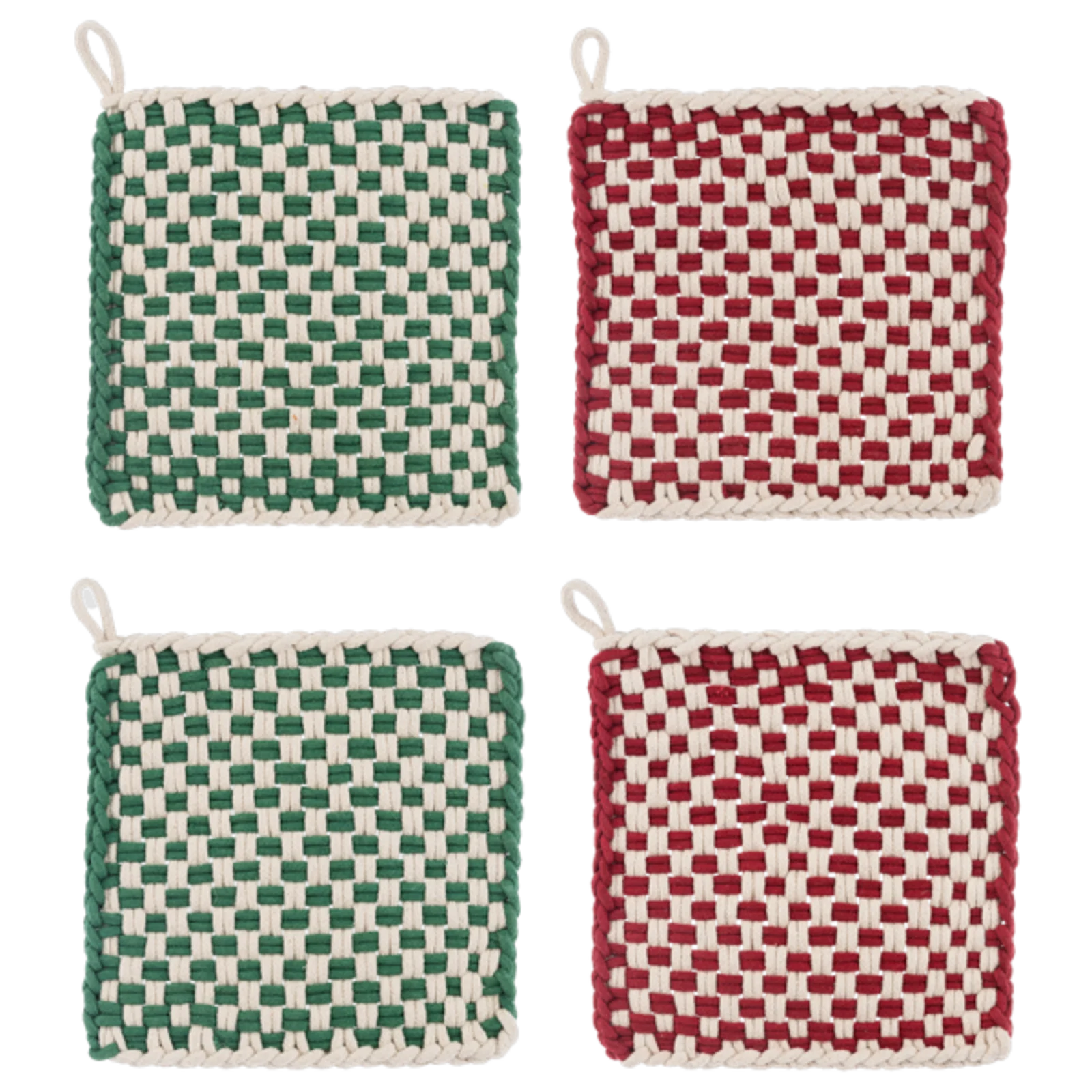 Cotton Crochet Christmas Check Pot Holder (Each One Will Vary) (4 pc. set)