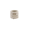 White ceramic vase with mummy face and wrapping on a white background