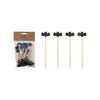 Packaged black bat-shaped toothpicks with a clear plastic bag on a white background