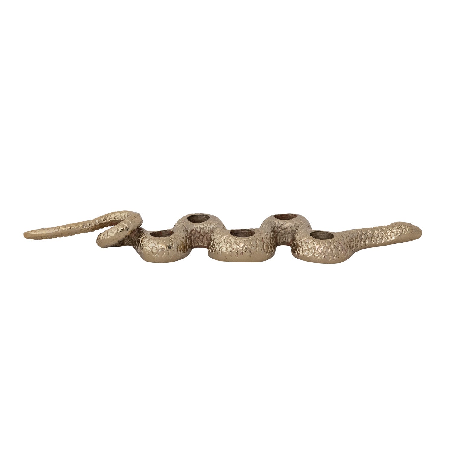 Decorative candle holder with snake design on a white background