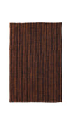 Rectangular kitchen towel, black with thin orange stripes, on a white background.