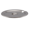 Metallic circular pan lid on a white background