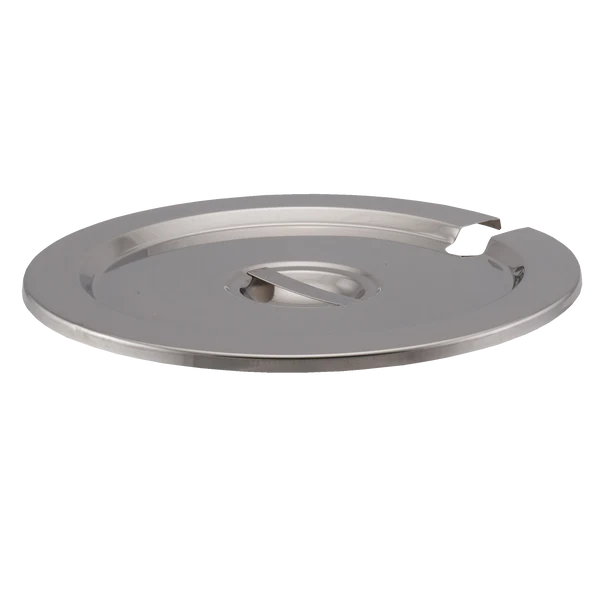 Metallic circular pan lid on a white background