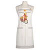 White apron with a colorful graphic of a person on a bike with a basket and text 'Farmers Market' on a white background.