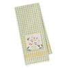 Green and white checkered towel with floral and bee design on a white background