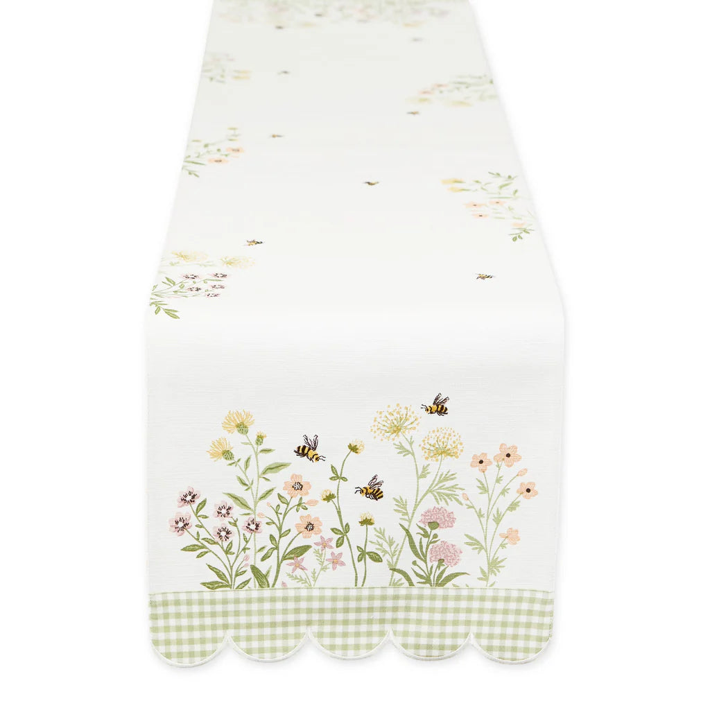 Floral and checkered table runner on a white background